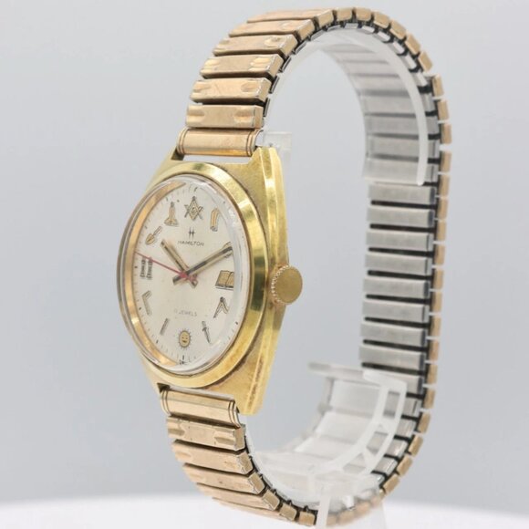 Vintage 38mm Hamilton Masonic Men\'s Mechanical Wristwatch 688 Gold Plated